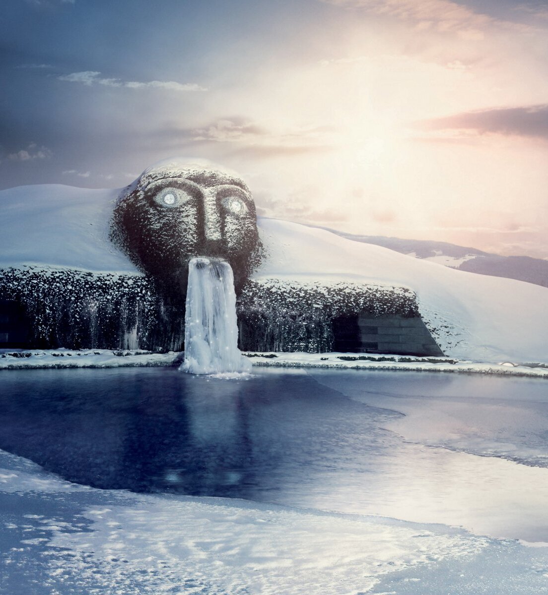 Eingefrorene Wasserfall in den Swarovski Kristallwelten.
